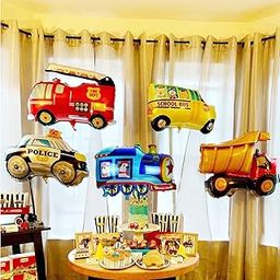 AMFIN® Transport Theme Birthday Decoration/Bus foil Balloon/School Bus Foil/Kids Decoration Items/Train Foil Balloon for Kids Party/Police Theme foil - Pack of 5-13