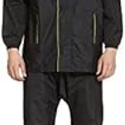 Amazon Brand - Symactive Polyester Waterproof Taping Standard Length Raincoat Jacket with Hood, Pant and Carry Bag (Unisex, Black, Large)-25