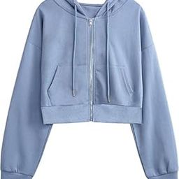Casual Wear Solid Crop Zipper Jacket Hooded Neck Full Sleeves with Kangaroo Pocket Hoodie for Women | M,Blue-image-92