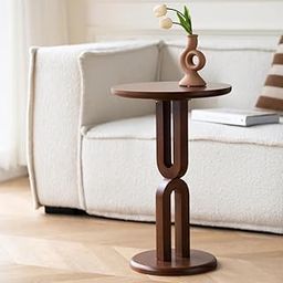 DECORATIC Solid Wood Panela End Table for Living Room | Accent Sofa Side Round Corner Drink Table | Telephone, Vase Tables for Home Decor | Walnut Finish-image-6