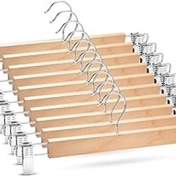 Gimly - Premium Wooden (Pack of 20) Pant Hangers with 360 Swivel Chrome Hook for Garments & Clothes --24