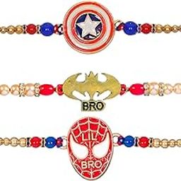 Kizzi® Rakhi For Kids Brother Bro Set Of 3 Spiderman Batman Captain America Shield Fancy Trendy Combo Cartoon For Raksha Bandhan With Greeting Card-image-85