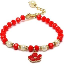 Gold Plated Enamelled Flower Hanging Traditional Pearl Studded and Beaded Lumba Rakhi/Bracelet Rakhi for Bhabhi with Roli Chawal and Raksha Bandhan Greeting Card-picture-27