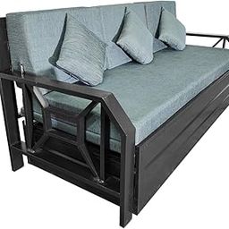 ROYAL BED MANUFACTURER King Size 6X6 Black Matte Finish Metal Sofa Cum Bed with Hydraulic Storage - 3-Person Sofa Grey (King Size)-image-49