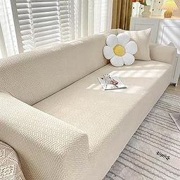 Furshine Sofa Cover 3 Seater Fully Covered Universal 3 Seater Sofa Cover Non-Slip Sticky Elastic Stretchable Sofa Set Slipcover Protector for (Three Seater) Triple Seater Sofa Cover, Cream Emboss-image-37