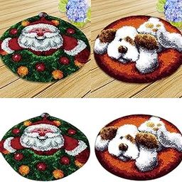 FABLOFT® 2 Sets Latch Hook Kits Dog Santa Claus Carpet Rug Cushion Embroidery Crafts-picture-16