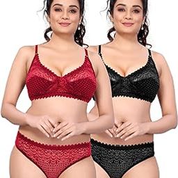 Combo Offer Women Sexy Lingerie Set for Honymoon Sex Panty Set, Underwired Bridal Lace Bra and Panty Set, Swimwear Bikini Bra Panty Lingerie Set (Pack of 2) Black, Red-image-61