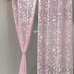 RIDHAAN Tissue Net Sheer Semi Transparent Door/Window Curtains, 7 Feet (Pink) Pack of 2-image-3