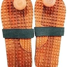 Wooden Khadau For Men Women Pain Relief Acupressure Wooden Slippers For Foot Massager (Brown, Size 9)-image-0