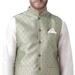 Cotton Blend Stylish Trendy Printed Pattern Sleeveless Comfortable Men only Nehru Jacket for Regular Use Ethnic Wear (Sky Blue1, M)-image-66
