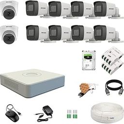 Clocite HIKVISION 16 Channel DVR with 5MP 2 Dome & 8 Bullet Cameras with Audio Recording (Day/Night Vision) + 4TB HDD + Copper Cable Roll (1+3) 8 CH Power Supply 2 Nos + BNC & DC Full Combo Kit-8