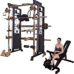 GAMMA FITNESS Home Gym Setup FTS- 101 Multi Gym Fuctional Trainer with Adjustable Leg Curl & Extension Bench MB-400-3