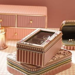 Pink Printed Faux Leather Watch Box For Men And Women Ultimate Organizer With Soft Pillow Transparent Display Watch Case Holder For Travel (Pack Of 1)-image-59