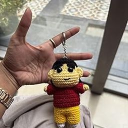 Handmade Crochet Shinchan Character Keychain, Yellow and Red, Decorative Bag Accessory-image-5