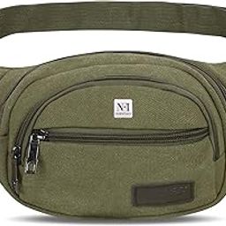 Waist Bag for Men & Women Multipurpose Large Fanny Pack for Hiking Travel Camping Running Sports Outdoors Canvas Belt Bag with Adjustable Strap (Green)-98