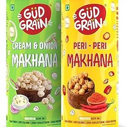 Gud Grain Roasted Makhana | Healthy Snack | Superfood | Protein-Rich | Calcium-Rich | GlutenFree | Light & Crunchy | Cream & Onion & Peri Peri | 75g | Pack of 2-image-47
