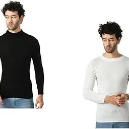 Men Solid Wool Warm Sweater and High Neck Skivvy for Winter (Pack of 2) White2::Black-image-38