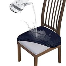 HOKIPO 100% Waterproof Jacquard Seat Cover for Chair, Stretch Fitted, Removable Washable Furniture Protector Slipcovers, Set of 1, Navy Blue (AR-4757-NBLU)-image-93