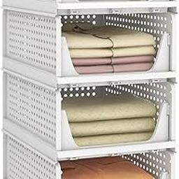 JD FRESH Big Size 4 Pieces Wardrobe Organizer for Storage/Polypropylene Foldable & Stackable Closet Basket/Cupboard Organizer for Clothes/Space Saver for Kitchen(White), Clothing-37