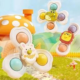 SUPER TOY 3 PC Fidget Spinner Bath Toy Toddlers Spinning Rattle Suction Cup Baby Bath Tub Toys for Kids 1 2 3 Years Birthday Gift, Assorted-image-67