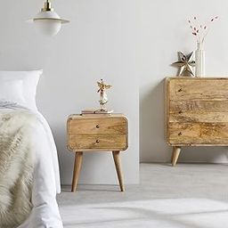 Shakti Solid Wood Bedside Table: Designer Nightstand with 2 Drawer - End Table for Bedroom, Home & Kitchen - Mango Wood, Natural Finish |-image-86