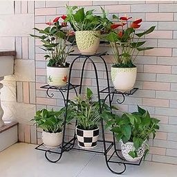 UNI HANDICRAFTS Metal Plant Stand with 6 Tiers, Decorative White Indoor Flower Rack, Modern Design (Black)-image-92
