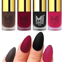 MI FASHION Velvet Matte Pigmented 9.9ml Each Nail Paint Combo Stay-Smooth Nails Coffee, Mauve, Black, Pink (Pack Of-4)-image-79