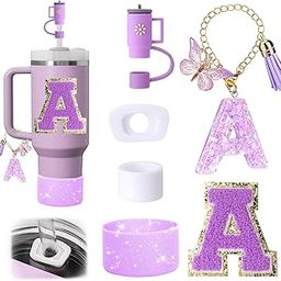 SonaBhu 6-Piece Tumbler Accessory Set - Purple Reusable Straw Covers with Decorative Letter A Patch, Keychain and Candle Holder for 10mm Straw Tumblers (Dust-Proof Design)-image-59