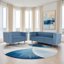 Seventh Heaven Sydney 3+2 Seater Sofa Set | Luxury Comfort | Extra Spacious | Stylish Wooden Frame Sofa | Elegant Couch for Living Room, Lounge & Office | Premium Seating (Plush Suede- Sky Blue)-image-19