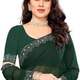 Women's Georgette Handloom Diamond Work Saree with Separate Blouse Piece-image-89
