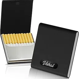 custom Premium Leather Cigarette Case Black – Stainless Steel Holder with Magnetic Closure – Portable & Stylish Cigarette Box for Men & Women (Holds 10 Cigarettes)-picture-0