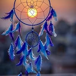 ILU® Dream Catchers Wall Hangings, Home Décor, Handmade Dreamcatcher for Bedroom, Balcony, Garden, Party, Café, Small Ring Beaded Blue & Light Blue Feathers 17cm Diameter Length 60cm-image-52