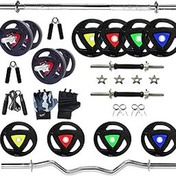Protoner Home Gym Set with Rubber Coated Weight Plates, 10-50 kg, Professional Bars, Accessories (40 kg(10kgx2,5kgx4))-image-6