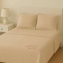 TEXTILEVALA 320 TC Cotton Feel Bedsheet King Size | Stripe Design | 90x100 Inches Double Bed Bedsheet with 2 Pillow Covers | Soft, Easy Care | Ideal for Home & Gifting (Beige)-image-66
