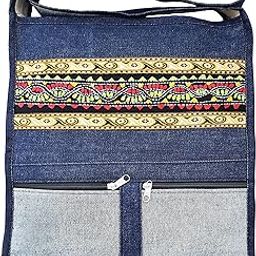 JSE Unisex Handcrafted Classic Denim Cross-body Shoulder Sling Bag with Embroidery Work (Blue)-image-19