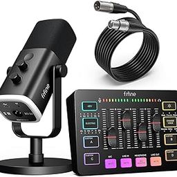 FIFINE Gaming Equipment Bundle, Dynamic XLR/USB Gaming Microphone Set with Streaming Audio Mixer for Podcast Recording Video Vocal, RGB Gamer Set with Volume Fader/XLR Interface for PC-AmpliGame KS5-12