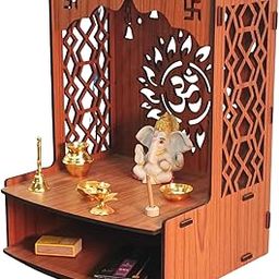 Wooden Pooja Mandir for Home | Handcrafted Small Home Temple with Om Design | Wall-Mounted/Countertop Prayer Unit | Compact Mandir for Office, Home, Gift | 27 x 14 x 36 cm-image-23