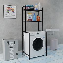 MILAD 2 Tier Storage Rack Adjustable Over Washing Machine | Powder Coated Metal Over The Toilet Space Saving Organizer | Multipurpose Storage Free Standing Shelf for Bathroom-image-24
