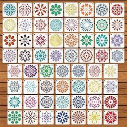 60pcs Mandala Stencils for Painting, 2x2 Inch Reusable Mandala Dotting Stencil PET Crafts Art Drawing Templates for Rocks Wood Furniture Canvas Fabric Decoration DIY Projects (Style 2)-image-28