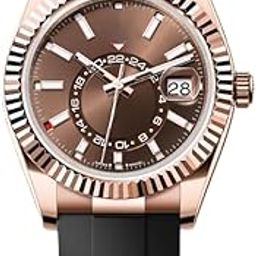 Luxury watch [Full Automatic] Diving Watch, Stainless Steel Heavy case & rose gold , Black Rubber Band, brown Dial, Water Resistant, Black Color[6-Month Warranty] for-Man & Woman[with Original Brand Box] 41 mm Bezel-image-81