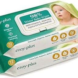 Ezoy-plus Baby Wipes, 144 Count, 98% Water-Based with Vitamin E, Aloe Vera and Natural Oils, Pack of 2-image-69
