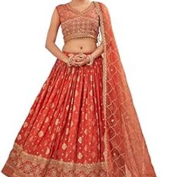 Jaquard Lehenga Choli Set for Womens | Sleevless | V Neck |Ideal for Wedding & Party Occassions-image-8
