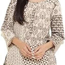 Women Cotton Grey Dabu Round Neck Placket Slim Fit Short Kurta-image-58