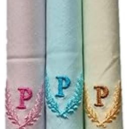 Ladies Multicolor 100% Cotton Handkerchiefs with Initials (P) Pack of 3 (6551 C/C)-5