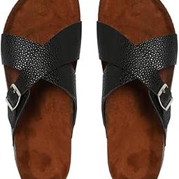Synthetic Leather Comfortable Stylish with Open-Toe Casual Black Snowdrop Flat Sandals for Women's-picture-0