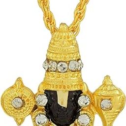 � Handcrafted Cubic Zirconia Embellished Tirupati Balaji/Balaji Venkateswara Religious Faith Pendant Necklace With Heavy Chain Necklace for Men/Women-image-57