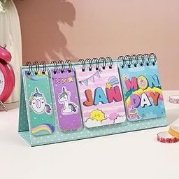 2025 unicorn desk calendar, 12 months spiral foldable flip & standing calendar for kids-11