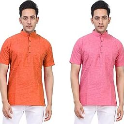 Men's Cotton Linen Pattern Short Kurta (Pack of 2 Short Kurta for Men)-image-43