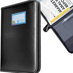 SPS Premium PU Leather File Folder | 20 Sleeves for A4 & FC Size Documents | Black-6