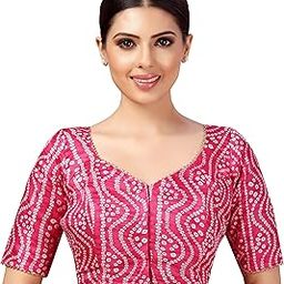 Women's Polyester Elbow Length Sleeves Bandhani Print Saree Blouse-image-18